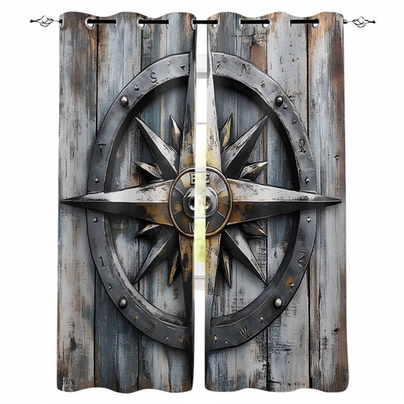 Vintage Coastal Blackout Curtains for Bedroom Living Room Darkening Curtains 63 Inches Long Compass Nautical Summer Beach Window Curtain 2 Panels Set Insulated Window Treatment Grommet Drapes 52"x63"