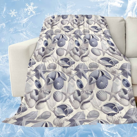 Vintage Coastal Cooling Blanket, Lightweight Breathable Summer Throw Blanket with Double Sided Cold Effect, Blue Grey Starfish Shell Conch Picnic Beach Blankets Bed Sheet for Hot Sleepers 30"x40"