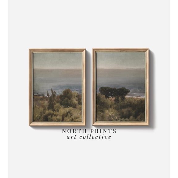 Vintage Coastal Landscape Split Panel Wall Art, Coastal Living Room And Gallery Wall Decor