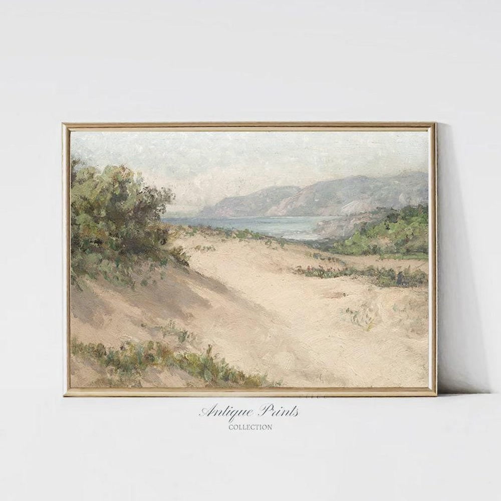 Vintage Coastal Print Neutral Seascape Wall Art Beach Painting Beach ... - Coastal Standing Art
