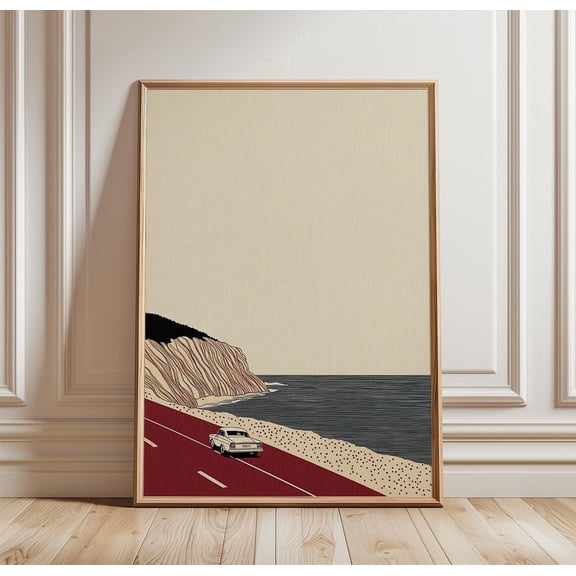 Vintage Coastal Road Trip Retro Ocean Drive Minimalist Travel Art Unframed Paper Print