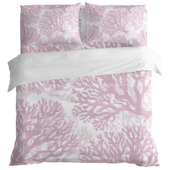 Vintage Coastal Rose Pink Coral King Size Bed Set,Underwater World Bedding for All Seasons,4 Pcs Bed Set with 1 Quiltcover (104"x90"),1 Sheet (108"x98"),2 Pillowcases (20"x36")