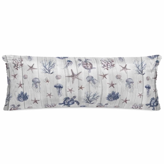 Vintage Coastal Satin Pillowcase for Hair and Skin with Zipper, Soft Breathable Cooling Silk Pillow Cases, Nautical Summer Beach Sea Turtle Starfish Body Pillow Covers Bed Pillows 20"x54"