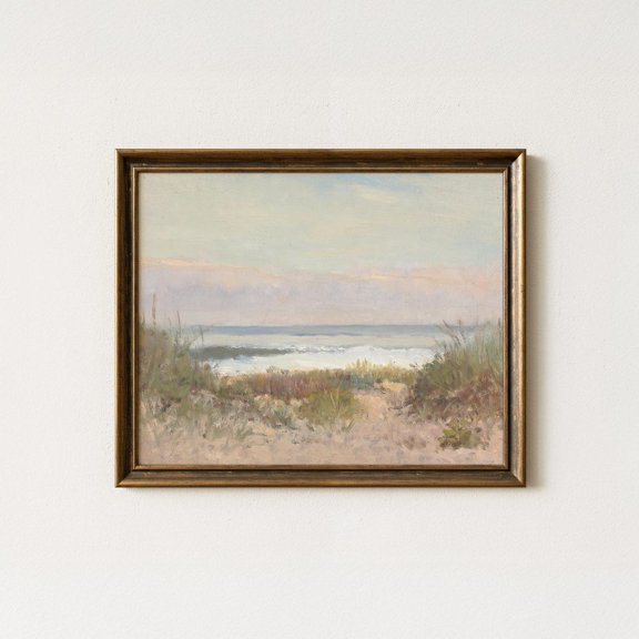 Vintage Coastal Seascape Muted Beach Wall Art Soft Neutral Landscape Decor Style Room