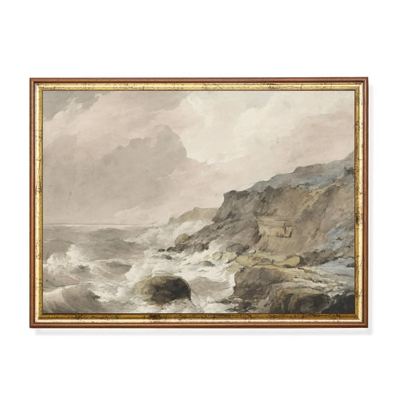 Vintage Coastal Seascape Poster, Muted Beach Home Decor, 16x24 UNFRAMED