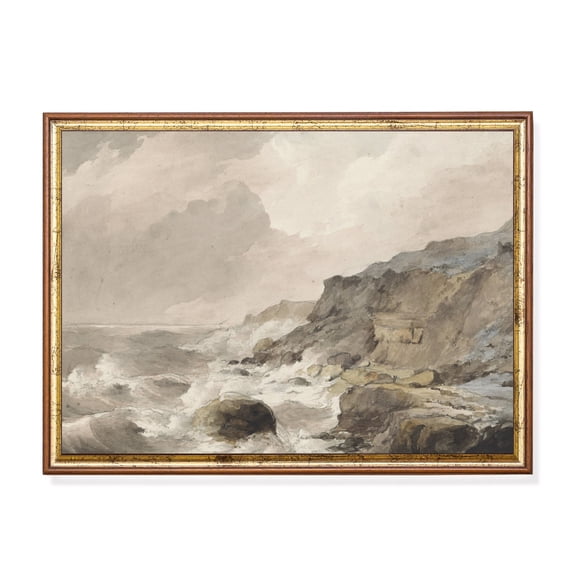Vintage Coastal Seascape Poster, Muted Beach Unframed Paper Print