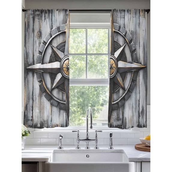 Vintage Coastal Sheer Curtains for Living Room Bedroom Nautical Ocean Summer Beach Compass Sheer Curtains 72 Inch Long 2 Panels Set Light Filtering Curtain Window Treatments Drapes for Dining Room