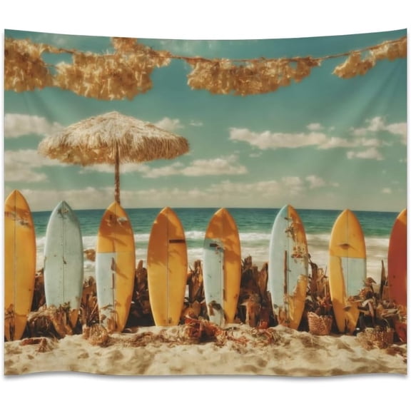 Vintage Coastal Surfboard Tapestry Retro Beach Wall Art Tropical Ocean Sea Print Boho Room Decor California Surf Aesthetic Large Tapestry for Bedroom Dorm 40x60inch