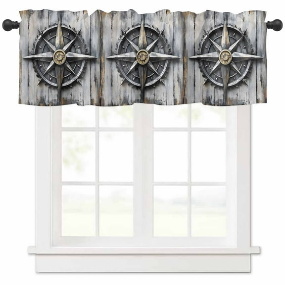 Vintage Coastal Valances for Windows Farmhouse Kitchen Curtains Valances Rod Pocket Valance Curtains for Kitchen Windows Compass Nautical Ocean Summer Beach Window Valances for Bathroom 42"x12"