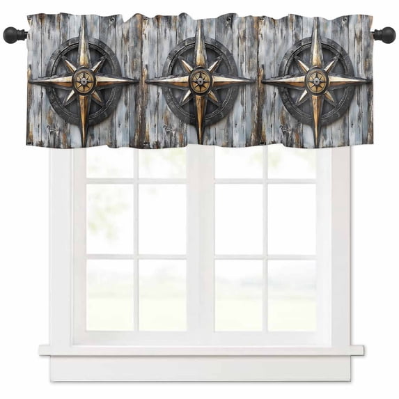 Vintage Coastal Valances for Windows Farmhouse Kitchen Curtains Valances Rod Pocket Valance Curtains for Kitchen Windows Nautical Compass Ocean Summer Beach Window Valances for Bathroom 42"x18"