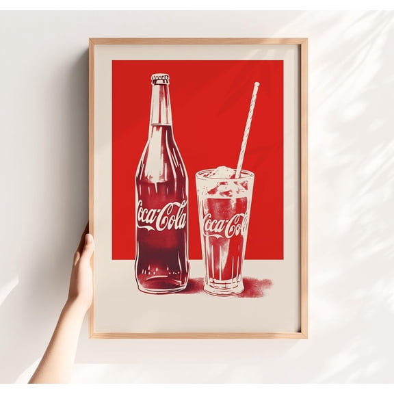 Vintage Coca Cola Wall Art Print, Retro Mid Century Bar Decor Unframed Paper Print