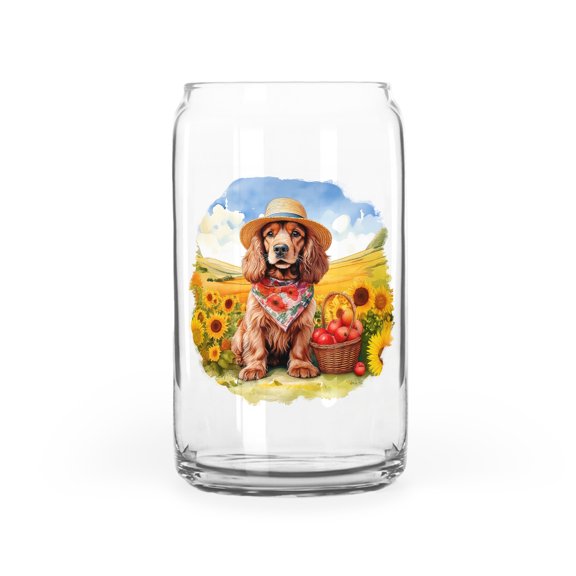 Vintage Cocker Spaniel Says Hello Mother's Day Summer Sunflower Field 16oz Glass Cup Mug Cockers Dog Lover Gifts Glass Can - 12005