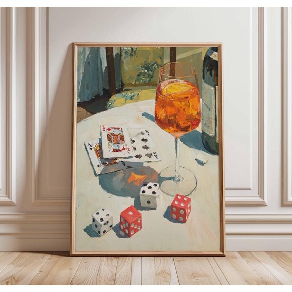 Vintage Cocktail Dice And Cards Poster, Retro Game Night Wall Art