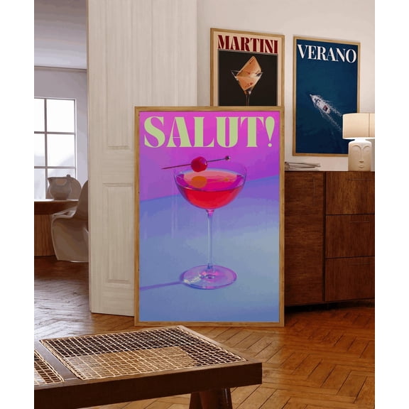 Vintage Cocktail Salut Retro Bar Cart Wall Art Unframed Paper Print
