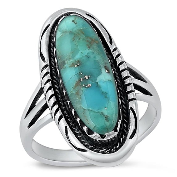 Vintage Cocktail Simulated Turquoise Ring .925 Sterling Silver Band Blue CZ Female Size 12