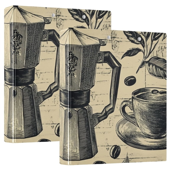 Vintage Coffee 3 Ring Binders 1.5 inch Hardcover File Folders with Interior Pockets A4 Size Organizer for School Office Hospital
