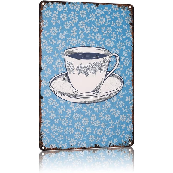 Vintage Coffee And Flowers Poster Retro Coffee Bar Funny Tea Metal Sign 8x12 Inch For Bathroom Bedroom Home Wall Decor 785
