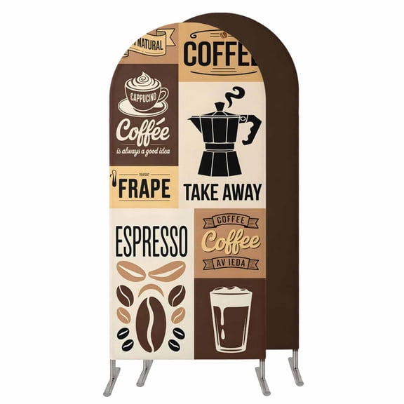 Vintage Coffee Arch Backdrop Cover 4 FT,Spandex Wedding Arch Stand Covers Stretchy Backdrop,Farmhouse Retro Art Coffee Beans Round Top Party Arched Background for Birthday Event Baby Shower Decor