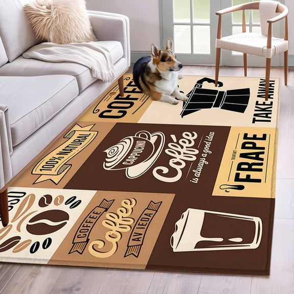 Vintage Coffee Area Rug 4x6 Washable Rug Non Slip Farmhouse Retro Art Coffee Beans Large Area Rug Indoor Floor Carpet for Entryway Bedroom Kitchen Living Room Home Office Dining Room Nursery