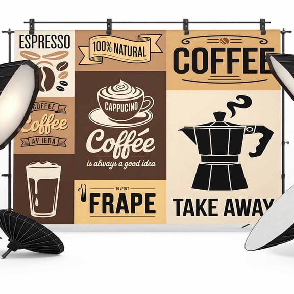 Vintage Coffee Backdrop for Photoshoot,Photography Photo Studio Background Wall Backdrop,Farmhouse Retro Art Coffee Beans Back Drop Banner Panel for Portraits Wedding Party Live Streaming Decor 7x5Ft