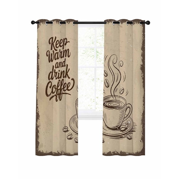 Vintage Coffee Blackout Curtains 39 Inches Length, Farmhouse Coffee Beans Drinking Window Treatment Thermal Insulated Drapes for Bedroom Living Room 2 Panels 55x39 Inches