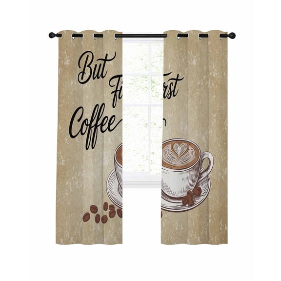 Vintage Coffee Blackout Curtains 39 Inches Length, Modern Farmhouse Coffees Brown Retro Window Treatment Thermal Insulated Drapes for Bedroom Living Room 2 Panels 55x39 Inches