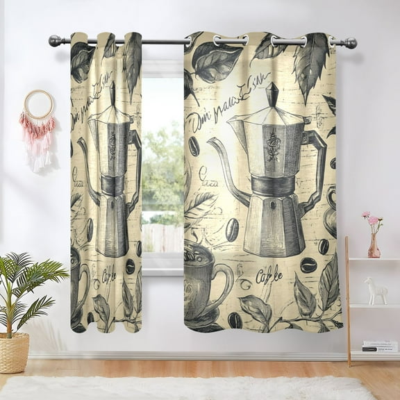Vintage Coffee Blackout Curtains 63 inch Length 2 Panels Window Decoration Curtains for Bedroom Living Room