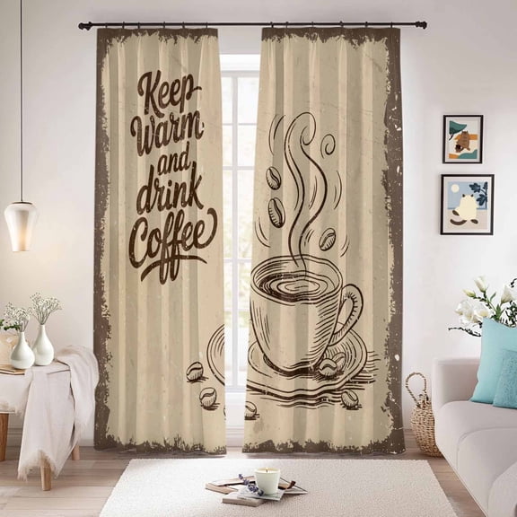 Vintage Coffee Blackout Curtains for Bedroom/Living Room, Pinch Pleated Black Out Curtains, Farmhouse Coffee Beans Drinking Room Darkening Window Drapes with Hooks 2 Panels, 39"x70"