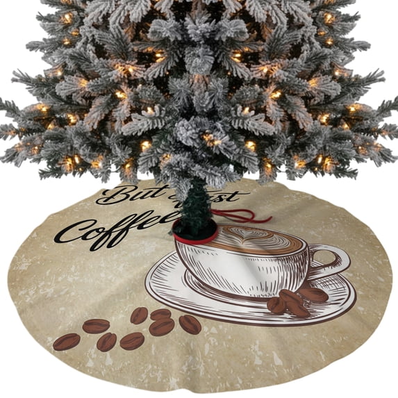 Vintage Coffee Christmas Tree Skirt 36 Inches, Modern Farmhouse Coffees Brown Retro Xmas Trees Skirt Mat Cover Decorations for Holiday Party Indoor Outdoor