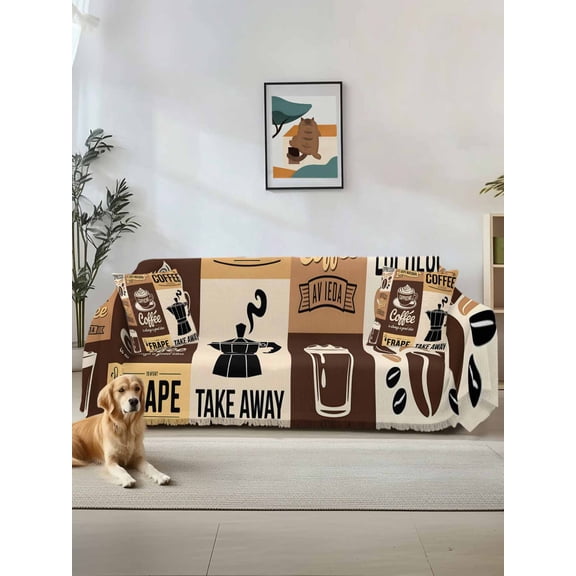 Vintage Coffee Couch Cover, Farmhouse Retro Art Coffee Beans Sofa Cover Blanket for Loveseat Couches,Sectional Sofa Slipcover Furniture Protector for Living Room Bedroom 71''x118''