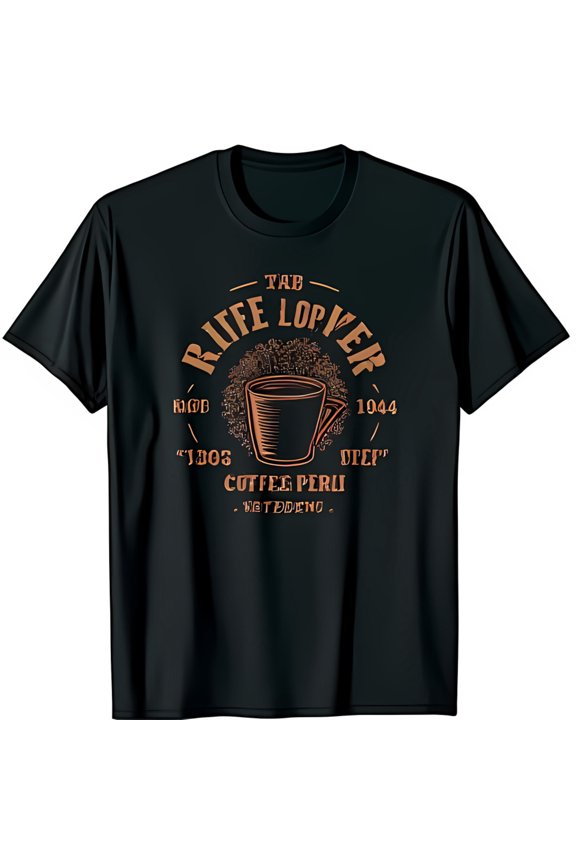 Vintage Coffee Cup Graphic Black T-Shirt with Nostalgic Design for Coffee Lovers