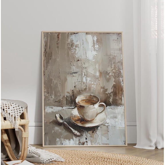 Vintage Coffee Cup Wall Art Moody Kitchen Decor, Unframed Paper Print Size 8x12