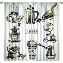 Vintage Coffee Curtains, Retro Brewing Equipment Doodle Sketch Grinder French Press Plastic Cup Scoop Window Drapes for Kitchen Living Room Bedroom Cafe 2 Panel Set, 42x63 Inch