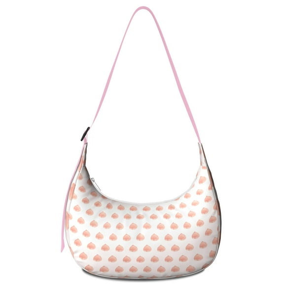 Vintage Coffee & Cute Peach Print Crossbody Handbag for Women, Retro Smoked Sausage BBQ Food Shoulder Tote, Lightweight Water-Resistant Hobo Purse with Kawaii Pastel Fruit Design