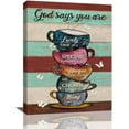 thumbnail image 1 of Vintage Coffee Decor Wall Art God Says You Are Rustic Butterfly Coffee Sign Colorful Pictures Wall Decor Christian Religion Canvas Painting Prints Artwork Framed for Coffee Bar Cafe Kitchen 12"x16", 1 of 6