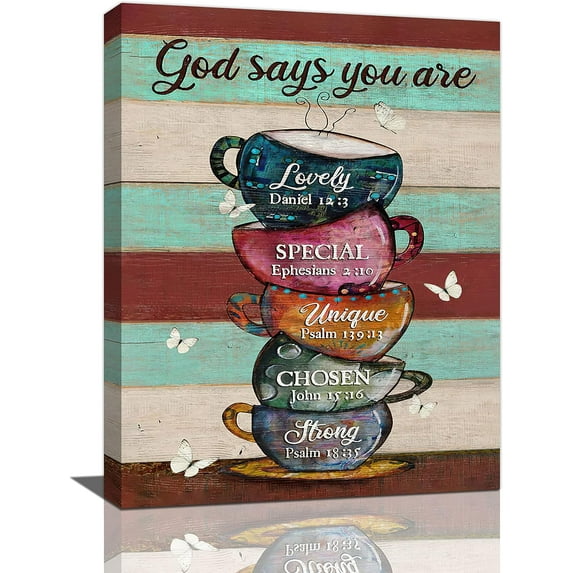 Vintage Coffee Decor Wall Art God Says You Are Rustic Butterfly Coffee Sign Colorful Pictures Wall Decor Christian Religion Canvas Painting Prints Artwork Framed for Coffee Bar Cafe Kitchen 12"x16"