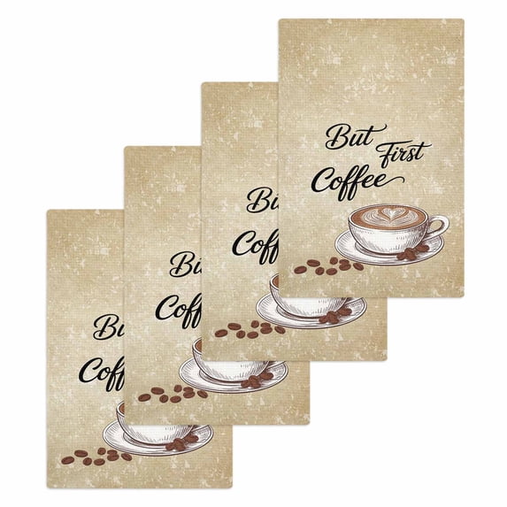 Vintage Coffee Kitchen Dish Towels for Drying Dishes Set of 4, Modern Farmhouse Coffees Brown Retro Waffle Weave Microfiber Hand Tea Bathroom Towels Quick Dry & Absorbent Towel 15.7x23.6