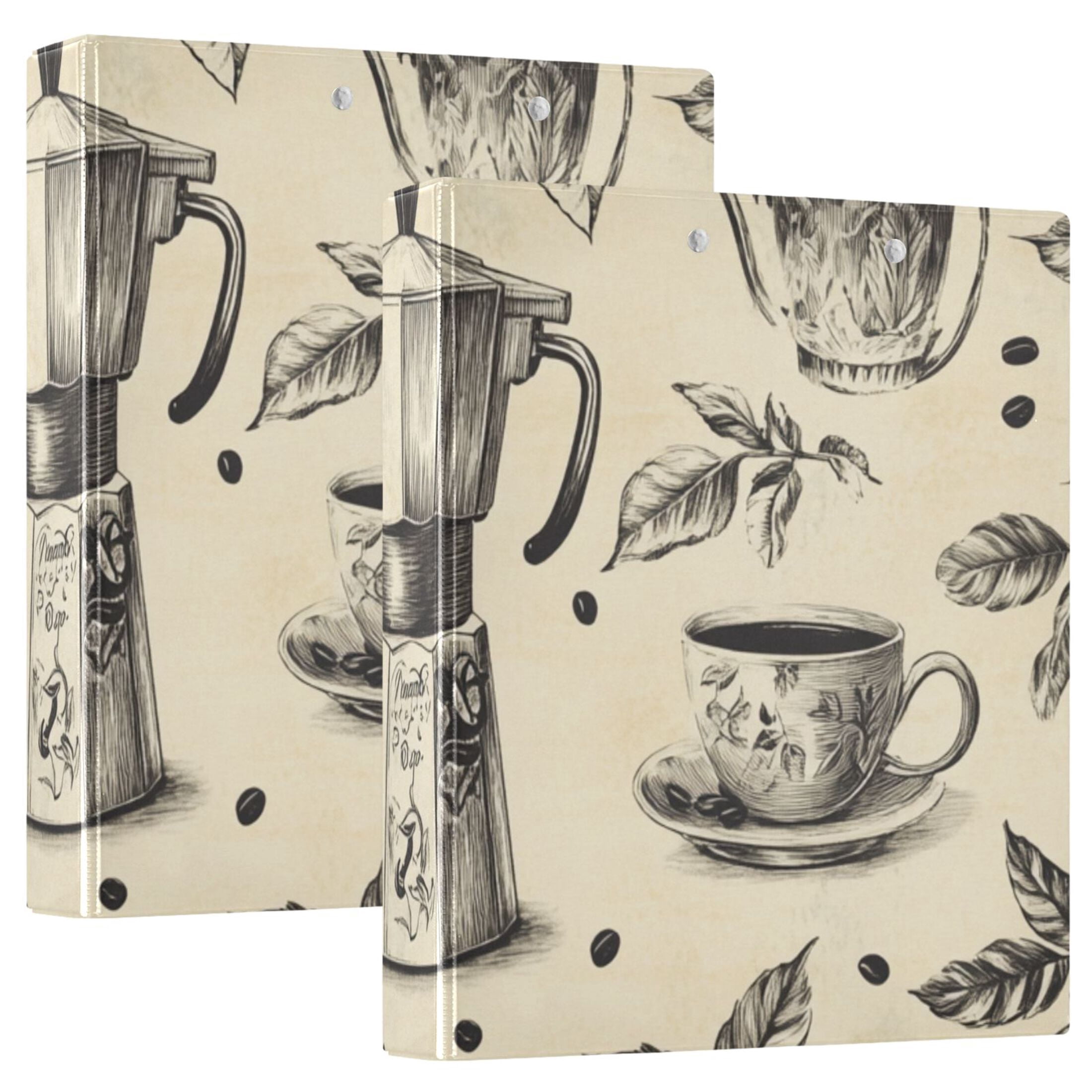 Vintage Coffee Leaves 3 Ring Binders 1.5 inch Hardcover File Folders with Interior Pockets A4 Size Organizer for School Office Hospital
