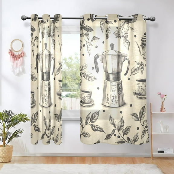 Vintage Coffee Leaves Blackout Curtains 63 inch Length 2 Panels Window Decoration Curtains for Bedroom Living Room