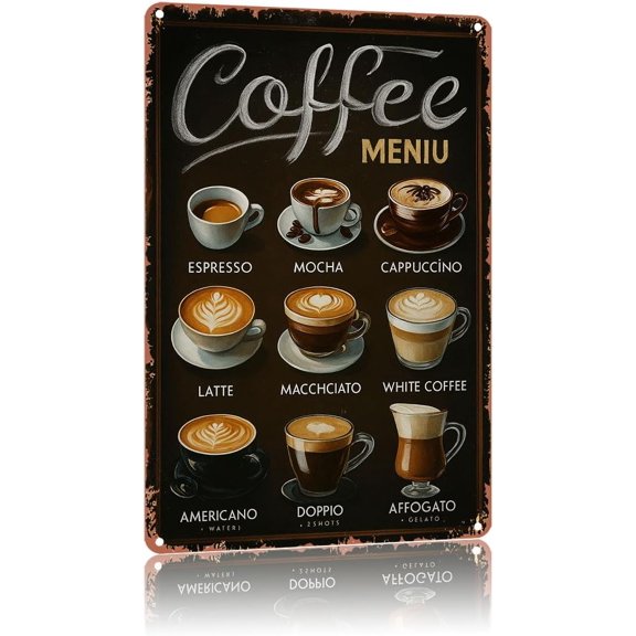 Vintage Coffee Menu Metal SignPoster Home Wall Decor, Suitable For Bedroom, Living Room, Bar, Restaurants,Etc.Plaque 12 X 8 Inch