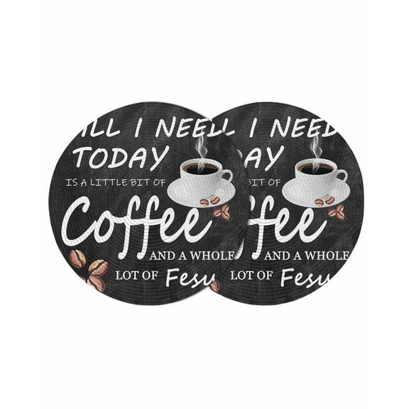 Vintage Coffee Round Placemats Set of 2 for Dinning Tables,Heat-proof Braided Table Mats 13 Inch,Farmhouse Coffee Beans Cup Country Washable Place Mat for Kitchen Restaurant Party Decor Table Setting