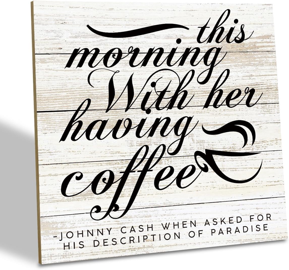 Stampa Su Tela Retrò Con Scritta "This Morning With Her" – Quadro Da Parete Per Coffee Bar | Regalo Perfetto Per Amanti Del Caffè, 29x38 Cm