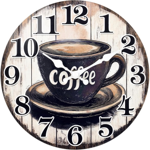 Vintage Coffee Sign Kitchen Wall Clock,Rustic Coffee Wall Clock Decor Battery Operated for Kitchen/Cafes/Dining Room/Home(12 Inch)