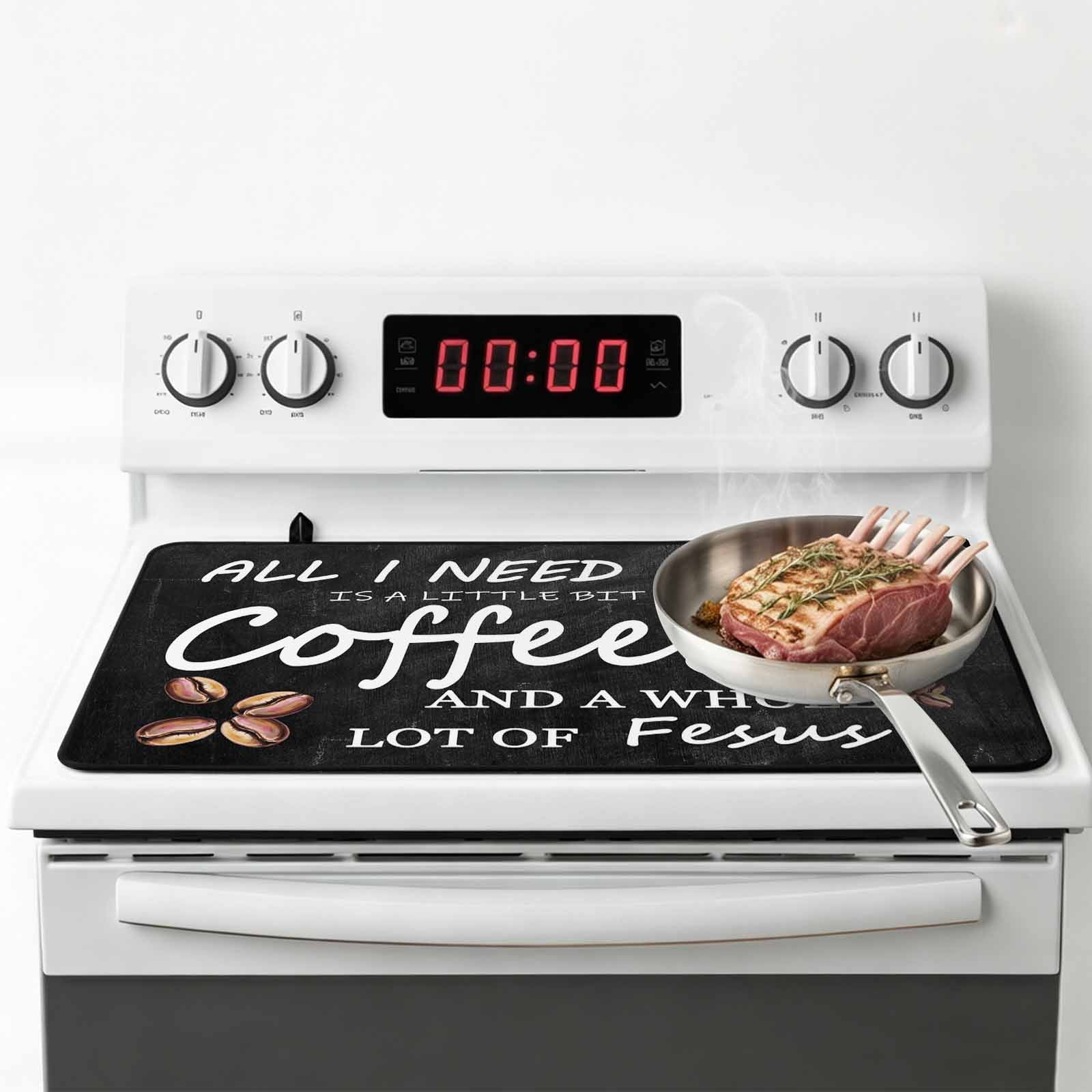 Vintage Coffee Stove Top Cover for Electric Stove, Heat-proof & Non Slip Glass Top Stove Cover Protector, Farmhouse Coffee Beans Cup Country Kitchen Flat Cooktop Rubber Mat 24x21 Inches