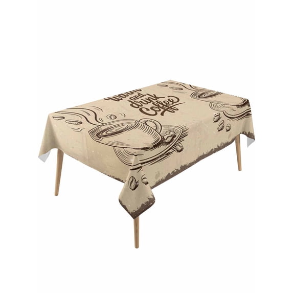 Vintage Coffee Table Cloth, Waterproof Tablecloth for Rectangle Tables, Farmhouse Coffee Beans Drinking Reusable Washable Fabric Table Cover for Restaurant Kitchen Dining Tables 60"x120"