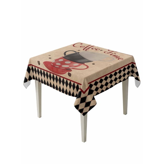 Vintage Coffee Table Cloth, Waterproof Tablecloth for Square Tables, Farmhouse Red White Cups Black Plaid Reusable Washable Fabric Table Cover for Restaurant Kitchen Dining Tables 60"x60"