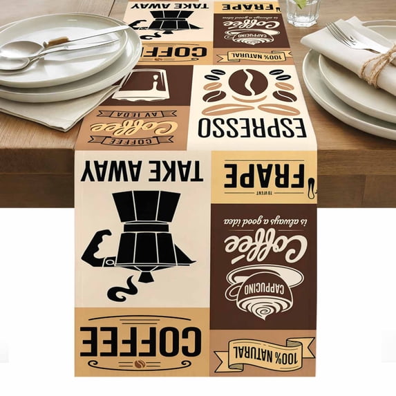 Vintage Coffee Table Runner - 108 Inch Long, Kitchen Dining Table Runner Dresser Scarves, Farmhouse Retro Art Coffee Beans Farmhouse Decor for Coffee Tables Wedding Party Banquet
