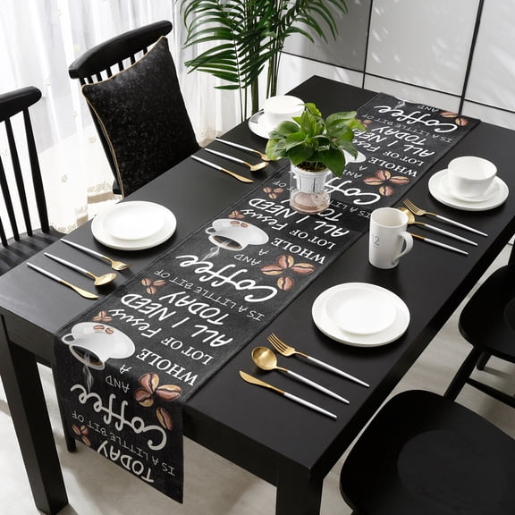 Vintage Coffee Table Runner 36 Inches Small - Farmhouse Coffee Beans Cup Country Kitchen Dining Burlap Linen Tablerunner for Small/Round/Square/Wedding/Coffee/Dining Table Party Home Décor 13 x 36