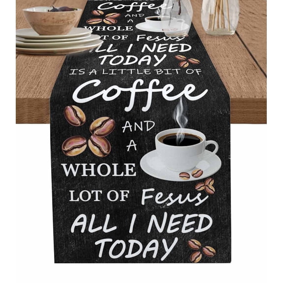 Vintage Coffee Table Runner 48 Inches, Farmhouse Coffee Beans Cup Country Bed Runner Dresser Scarves Tabletop for Indoor Outdoor Parties/Ceremony/Banquet, 13" x 48"