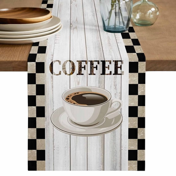 Vintage Coffee Table Runner 72 Inches, Modern Farmhouse Wooden Black Brow Plaid Bed Runner Dresser Scarves Tabletop for Indoor Outdoor Parties/Ceremony/Banquet, 13" x 72"